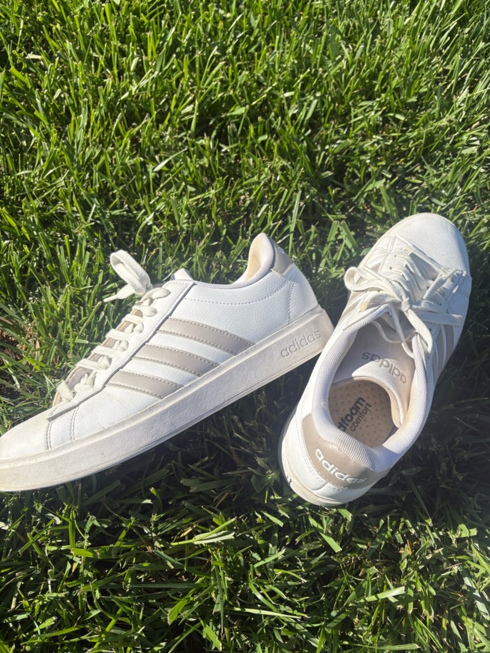 Adidas White Leather Sneakers with Three Stripes